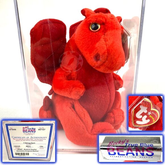 Ty Beanie Baby Y DDRAIG GOCH Red Dragon UK EXCLUSIVE! MWMT Beckys TRUE BLUE Auth - Picture 1 of 13